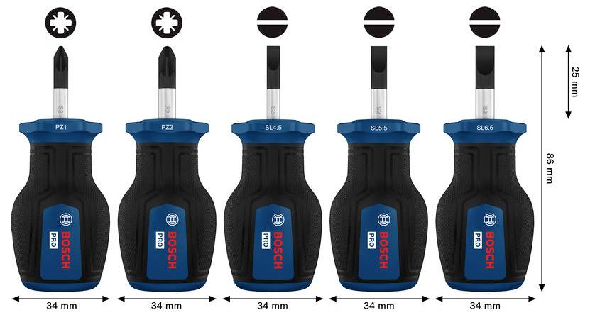 Bosch Professional 1600A03HU7 Schraubendreher-Set 5teilig PZ, Schlitz