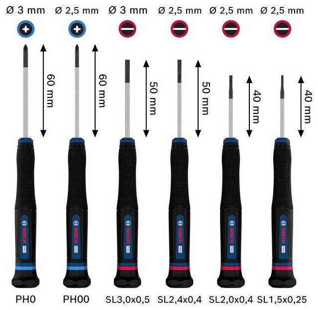 Bosch Professional 1600A039PL Schraubendreher-Set 6teilig PH, Schlitz
