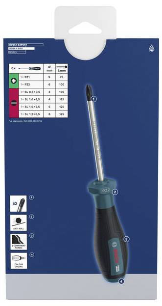 Bosch Professional 1600A03HU4 Schraubendreher-Set 6teilig PZ, Schlitz