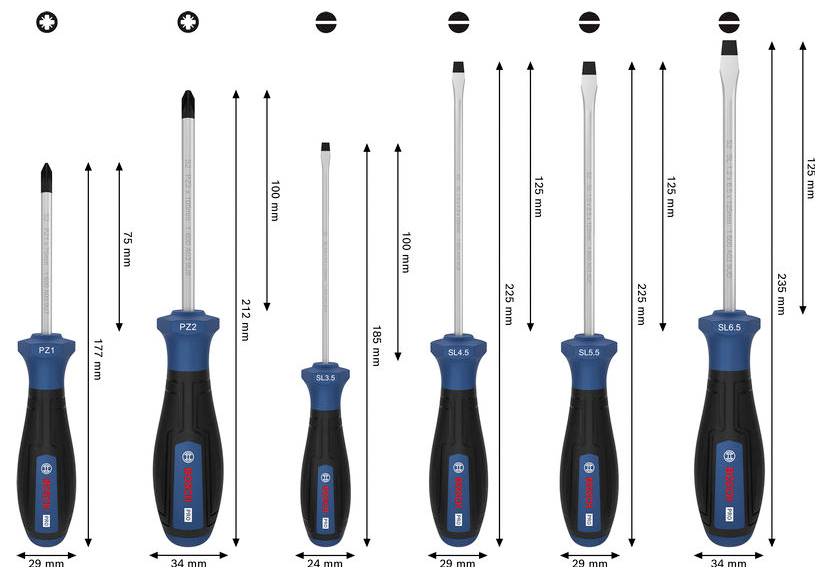 Bosch Professional 1600A03HU4 Schraubendreher-Set 6teilig PZ, Schlitz