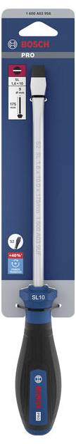 Bosch Pro SL10 isolierter Schlitzschraubenzieher, Größe 3/16 Zoll, in Einzelhandelsverpackung gezeigt.