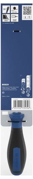 Bosch-Schraubendreher-Set mit blau-schwarzem Griff des abgebildeten Werkzeugs auf der Vorderseite, Produktmarkenlogo im unteren Bereich und ein Barcode-Feld.