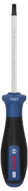 Bosch TH27 Schraubendreher mit schwarzblauem Griff und Phillips-Spitze, aufrecht auf weißem Hintergrund dargestellt.
