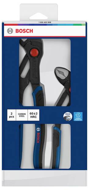 Bosch 2-teiliger Zangensatz in Verpackung, mit verstellbarer Zange und Sperranlasszange aus Kohlenstoffstahl, 60±2 HRC.