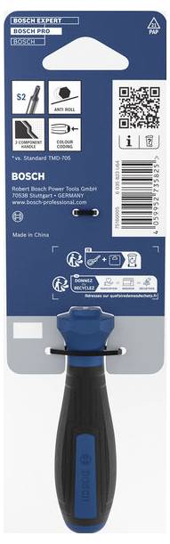 Bosch Expert Pro Oszillations-Multitool-Klingensatz mit Bezeichnung S2, antirutsch, für Holz und Metall, mit QR-Code und Hängeverpackung zur Displayplatzierung.