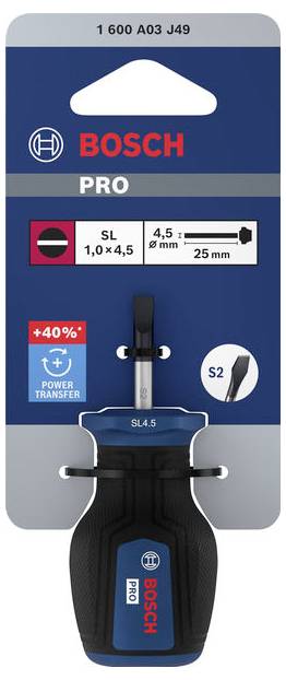 Bosch Professional 1600A03J49 Schlitz-Schraubendreher Klingenbreite: 4.5mm Klingenlänge: 25mm