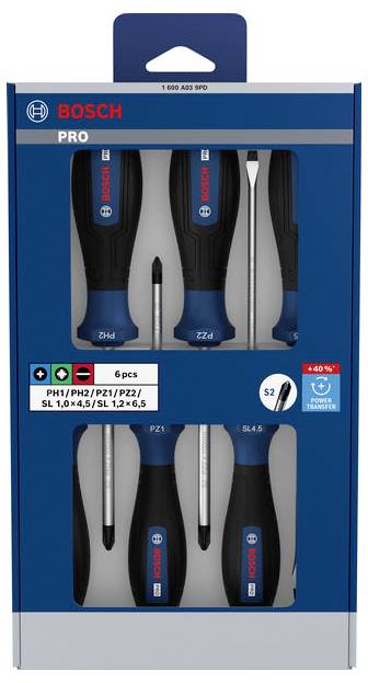 Bosch Professional 1600A039PD Schraubendreher-Set 6teilig PZ, PH, Schlitz
