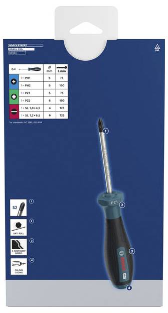 Bosch Professional 1600A039PD Schraubendreher-Set 6teilig PZ, PH, Schlitz
