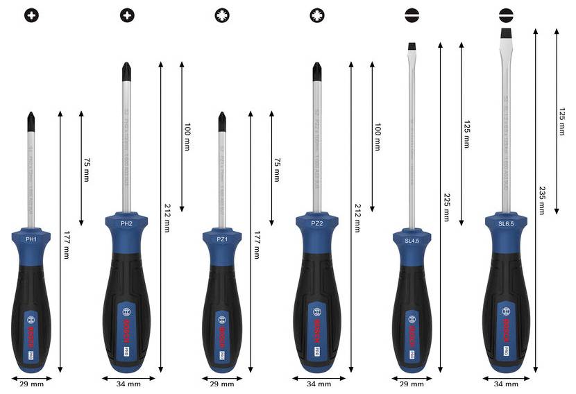 Bosch Professional 1600A039PD Schraubendreher-Set 6teilig PZ, PH, Schlitz
