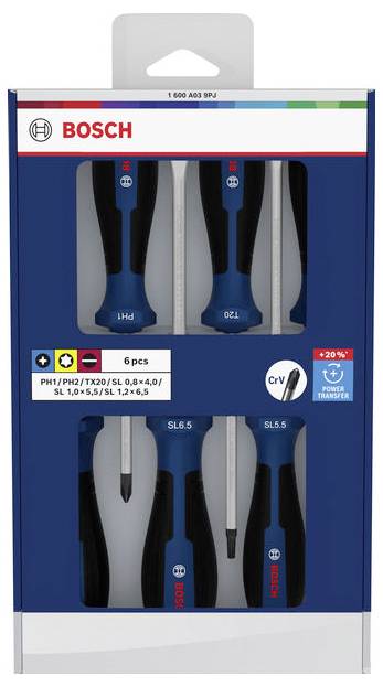Bosch Professional 1600A039PJ Schraubendreher-Set 6teilig PH, Schlitz, TX
