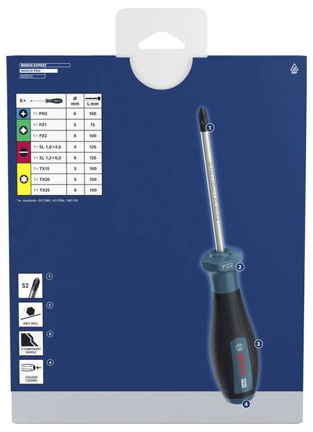 Bosch Professional 1600A039PF Schraubendreher-Set 8teilig PH, PZ, TX, Schlitz