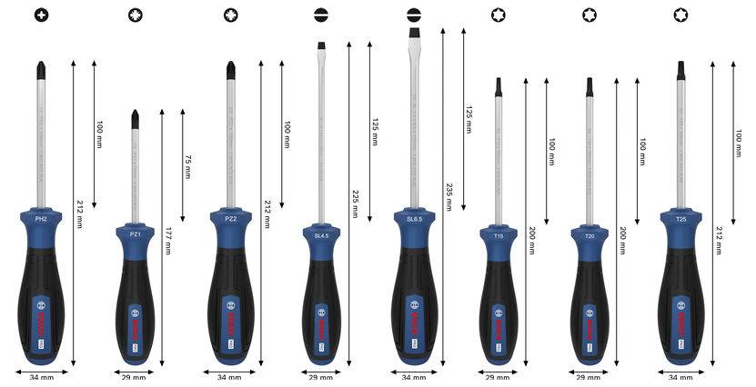 Bosch Professional 1600A039PF Schraubendreher-Set 8teilig PH, PZ, TX, Schlitz