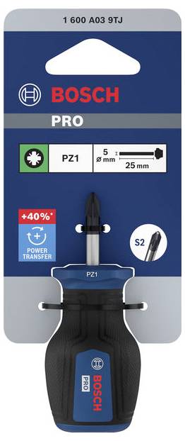 Bosch Professional PRO Stubby-Schraubendreher PZ1 x 25mm 1600A039TJ Kreuzschlitz-Schraubendreher Klingenlänge: 25mm