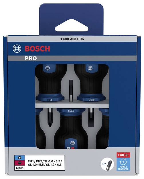 Bosch Professional 1600A03HU6 Schraubendreher-Set 5teilig PH, Schlitz