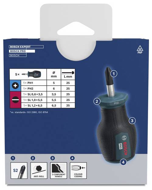 Bosch Professional 1600A03HU6 Schraubendreher-Set 5teilig PH, Schlitz