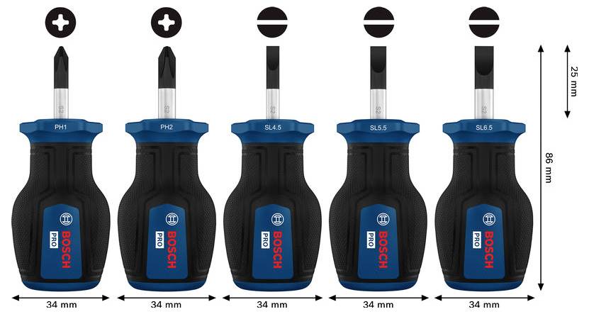 Bosch Professional 1600A03HU6 Schraubendreher-Set 5teilig PH, Schlitz