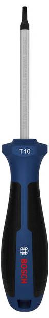 Bosch T10 Torx-Schraubendreher mit blau-schwarzem Griff und langem Metallschaft.
