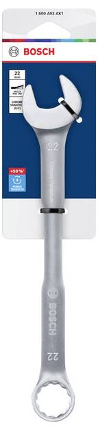 Bosch 22 mm Gabelschlüssel, auf der Produktverpackung mit blau-silbernem Design und großem rotem BOSCH-Logo gezeigt.