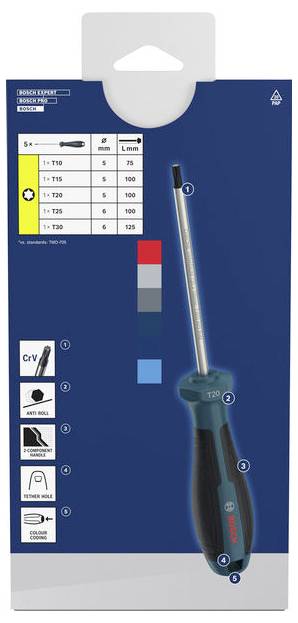 Bosch Professional 1600A039PG Schraubendreher-Set 5teilig TX