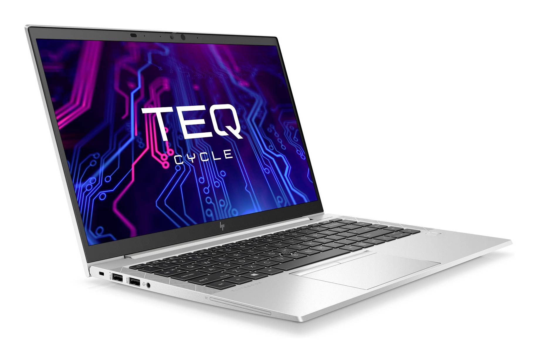Silberner Laptop in schräger Öffnungsposition mit 