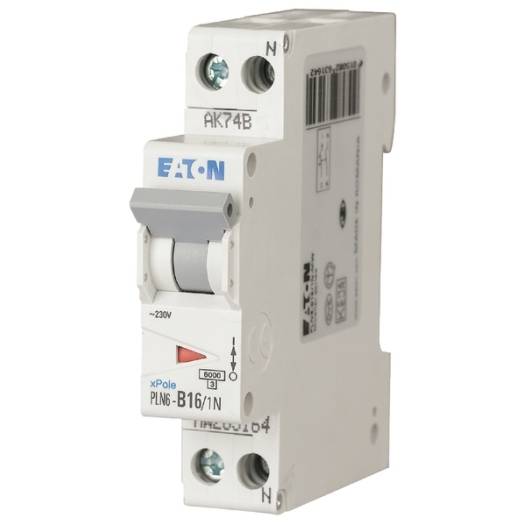Eaton xPole PL6-B16/1N Kleinleistungsschalter mit Kippschalter und gedruckten Amperestärkemarkerungen