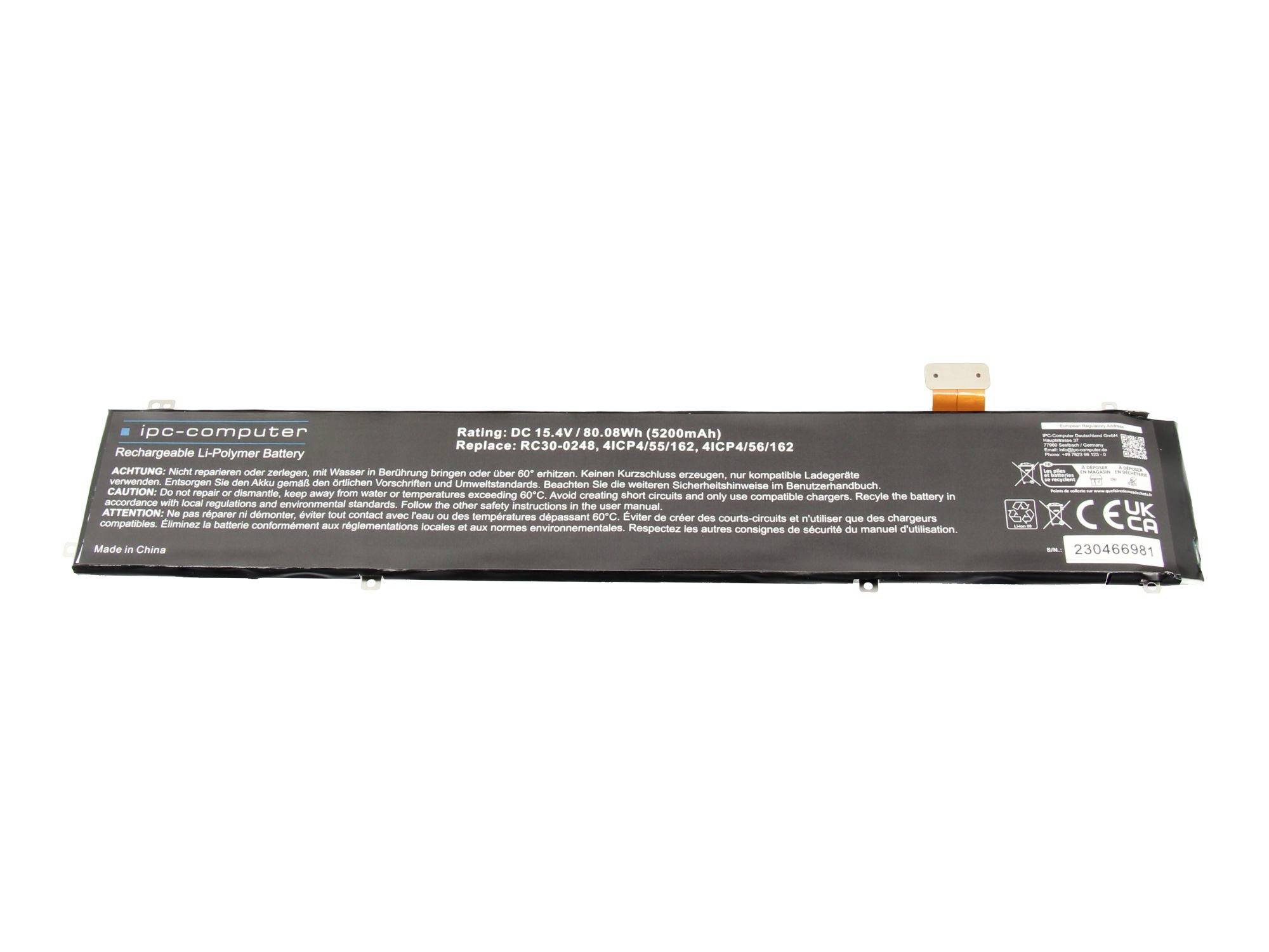 Lange schwarze Laptop-Batterieanzeige mit der Bezeichnung „ipd-computer