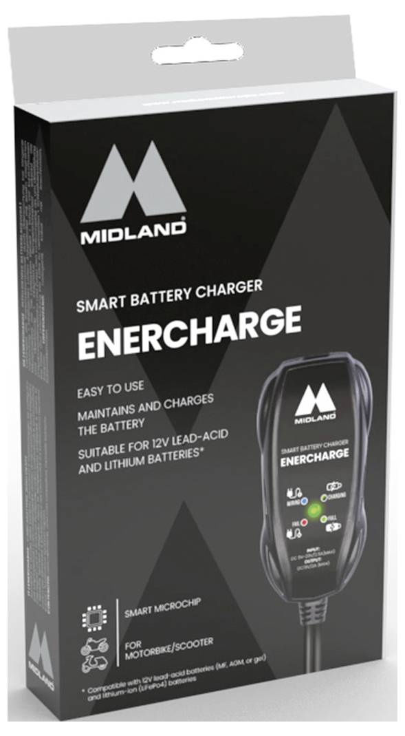 # ENERCHARGE intelligentes Batterie-Ladegerät von MidlandEinfach zu bedienenWartet und lädt BatterienFunktioniert mit 12V-Blei-Säure- und Lithium-Batterien