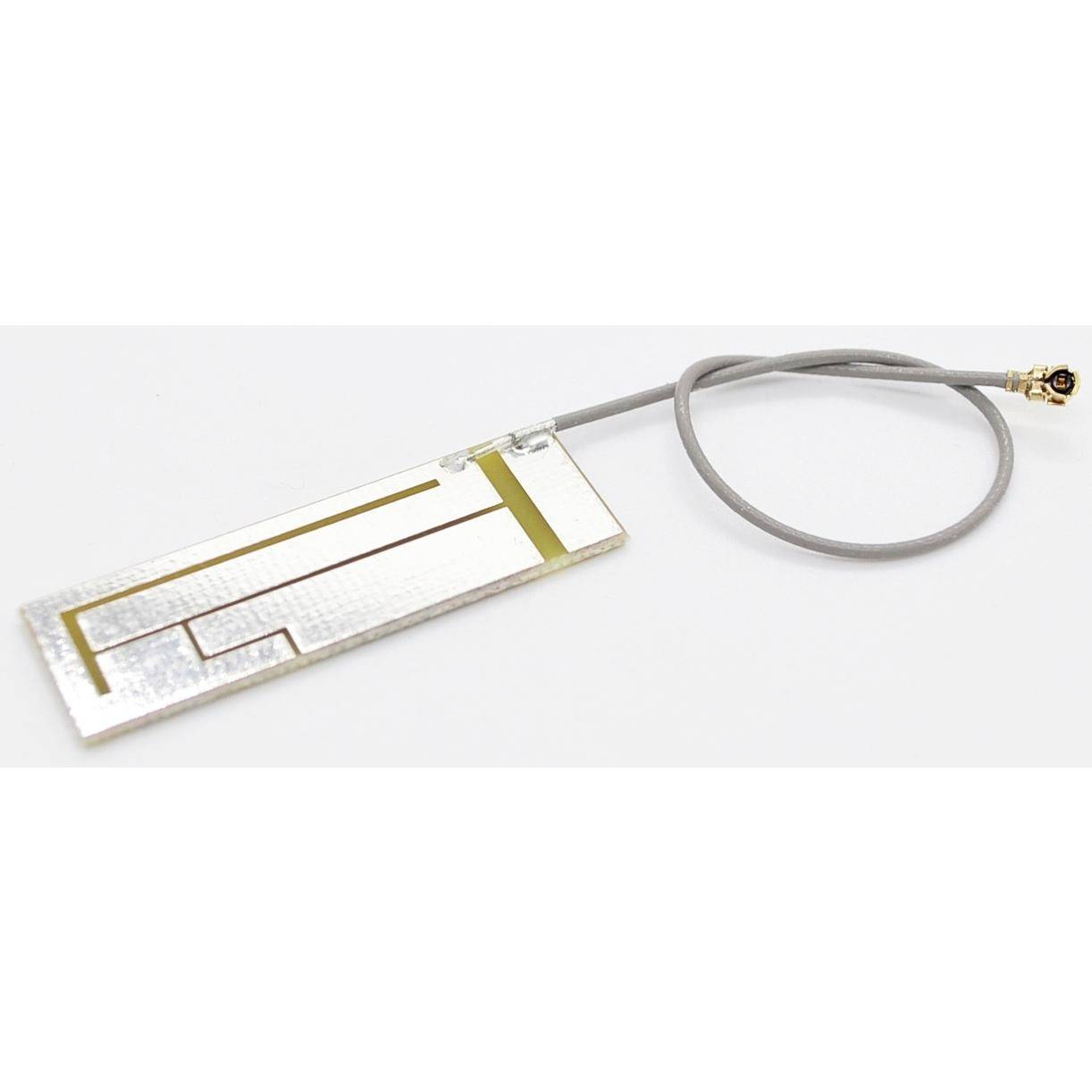 Eine flache rechteckige elektronische Antenne oder ein Sensor auf einem Kabel, dargestellt auf weißem Hintergrund.