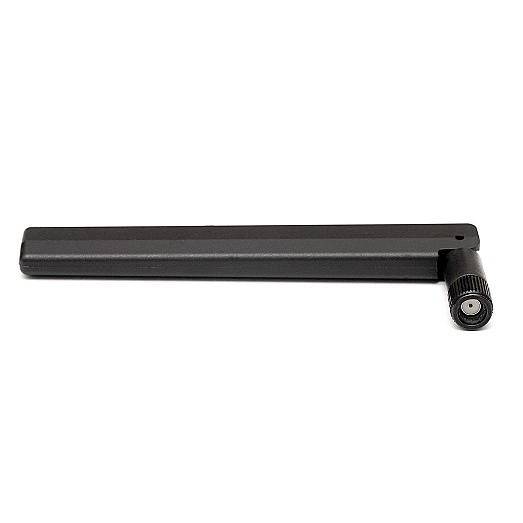 Schwarze L-förmige Antenne mit einer langen horizontalen Basis und einem kurzen Gewindestecker an einem Ende, gezeigt auf weißem Hintergrund.