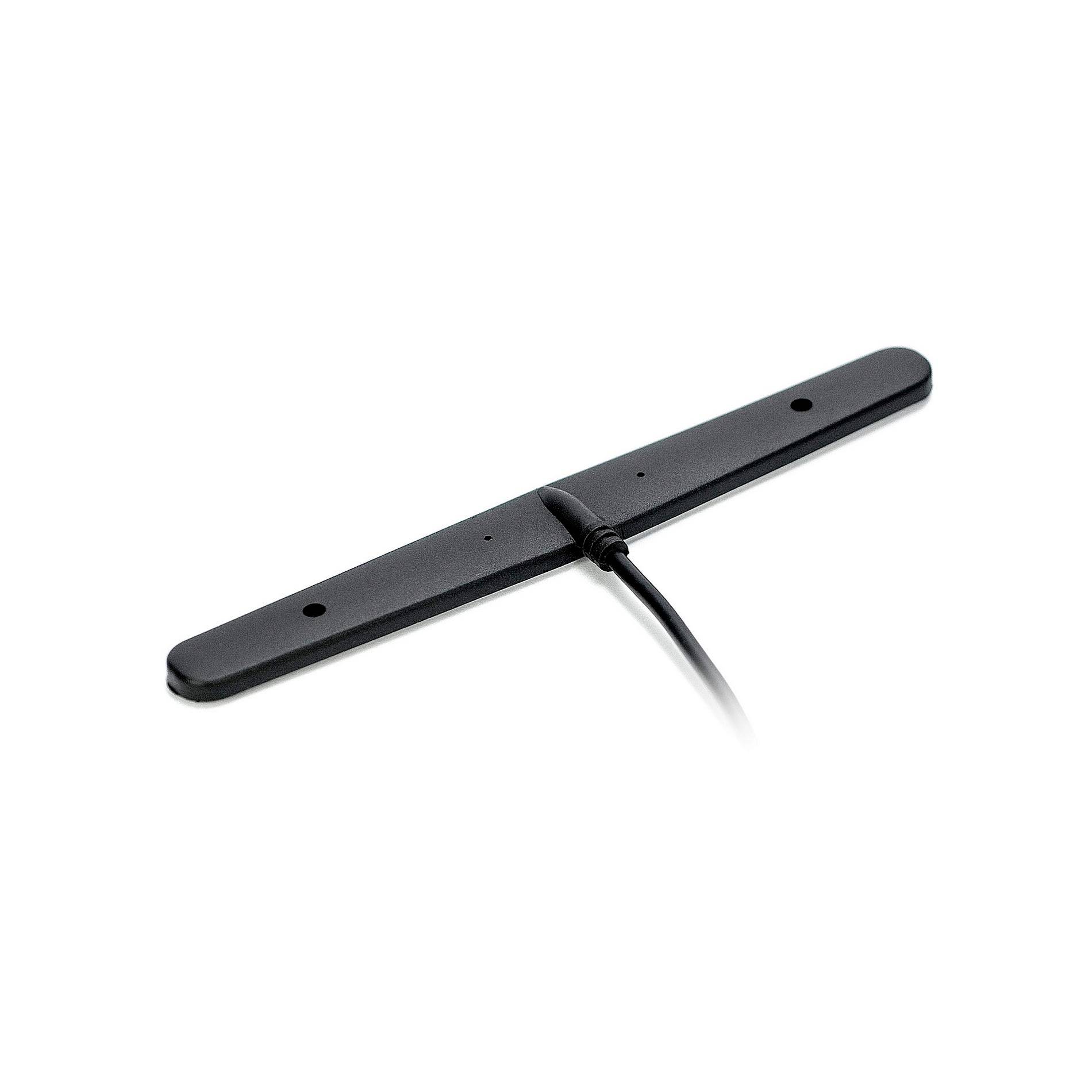 Schwarze USB-Antenne mit angebrachtem Kabel, dargestellt auf weißem Hintergrund.