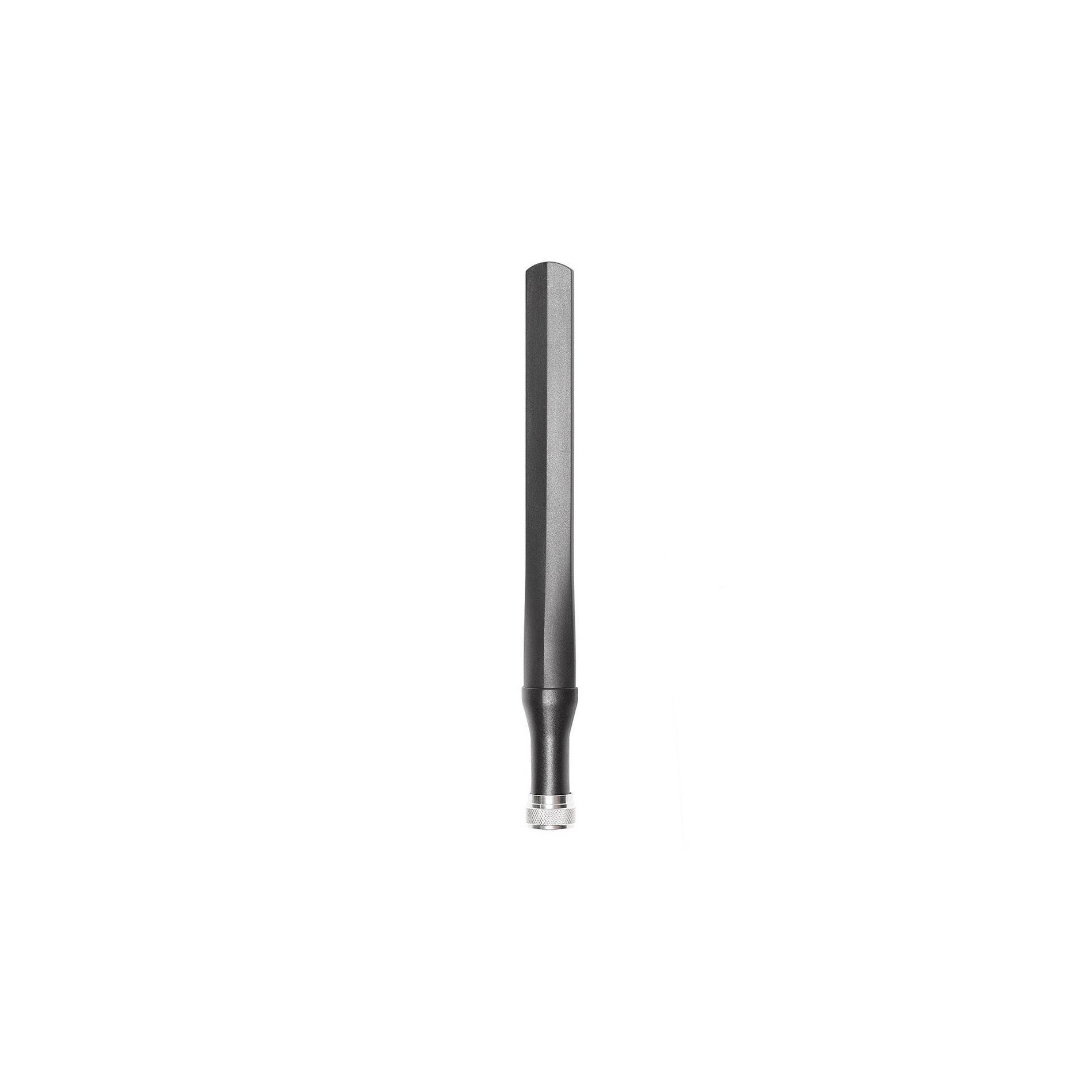 Eine schwarze ausziehbare Stange oder Antenne aufrecht auf weißem Hintergrund.