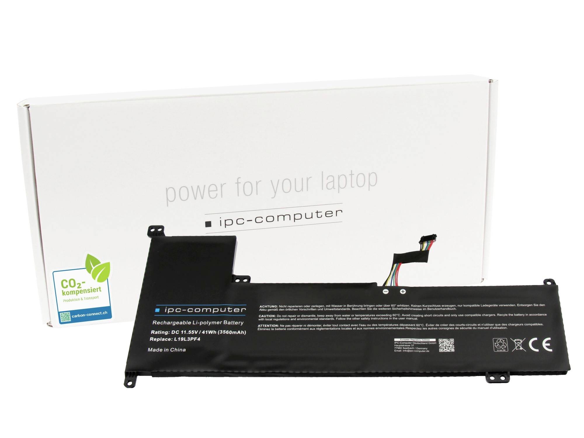 Laptop-Akku mit Verpackung mit der Beschriftung 
