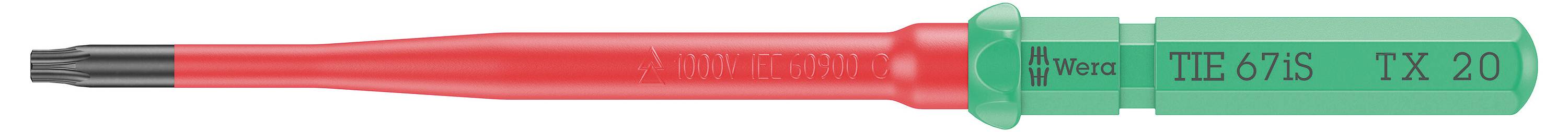 Roter elektrischer Schraubendreheraufsatz mit grünem Kunststoffgriff mit der Aufschrift 