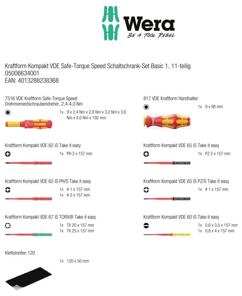 Wera VDE Safe-Torque Speed Basic 1 Elektriker Drehmoment-Schraubendreher-Set PH, PZ, TORX, Schlitz