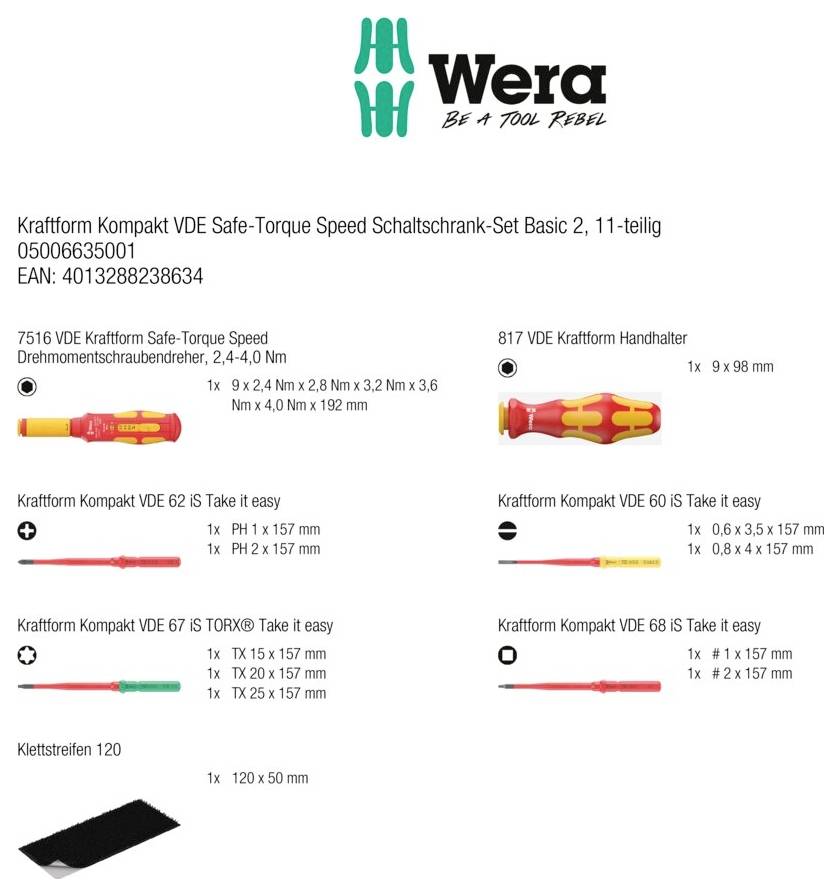 Wera VDE Safe-Torque Speed Basic 2 Elektriker Drehmoment-Schraubendreher-Set Schlitz, Plus/Minus, TORX