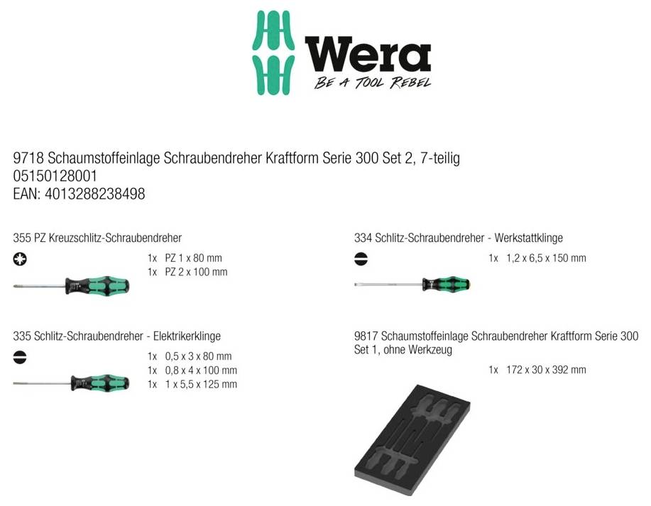 Wera 9718 Serie 300 Elektriker, Werkstatt Schraubendreher-Set Pozidriv, Schlitz