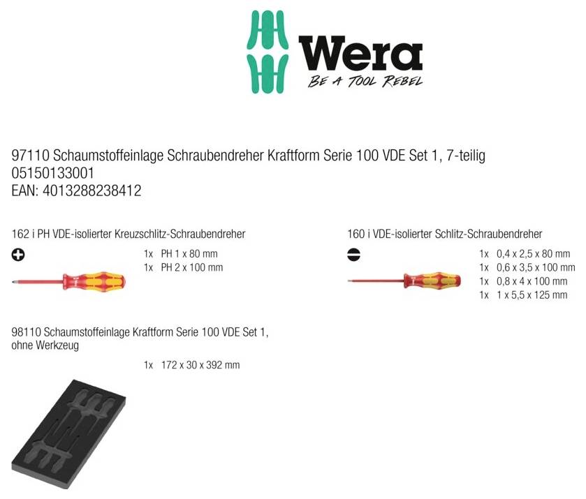 Wera 97110 Serie 100 VDE Set 1 Werkstatt Schraubendreher-Set Schlitz, PH