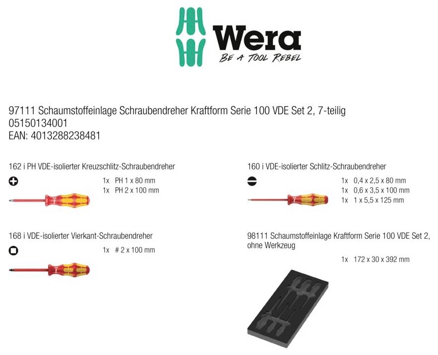 Wera 97111 Serie 100 VDE Set 2 Werkstatt Schraubendreher-Set Schlitz, PH