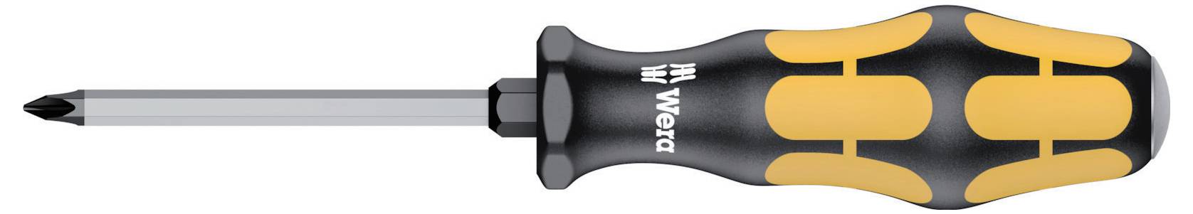 Siebenteiliger Schraubendrehersatz in einem schwarzen Schaumstoff-Tablett mit orange-schwarzen Schraubendrehern, angeordnet nach Größe.