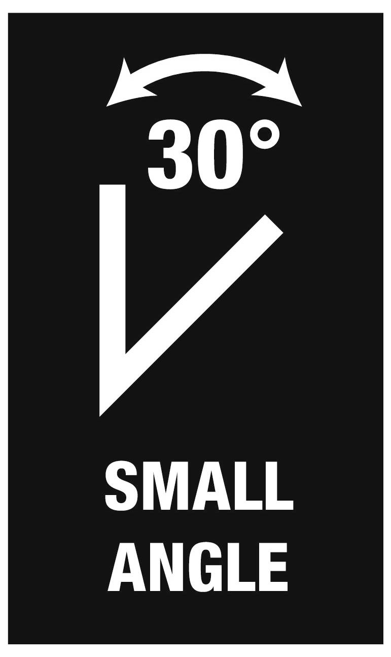 Diagramm zeigt einen kleinen Winkel von 30°, mit zwei Strahlen, die eine enge V-Form bilden, und Pfeilen, die die Winkelspanne anzeigen.