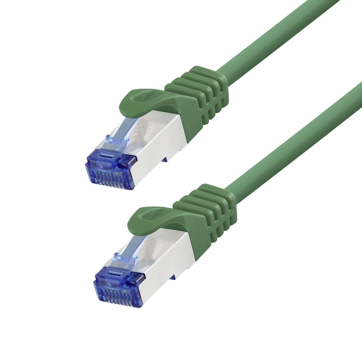 Zwei grüne Ethernet-Kabel mit RJ45-Steckern auf weißem Hintergrund.