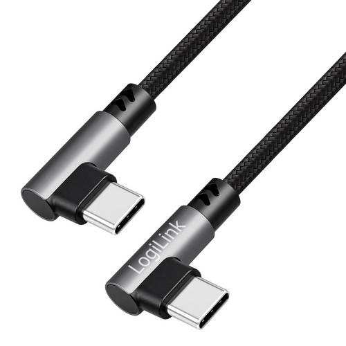 Logilink USB 2.0 Type-C cable, C/M 90° to C/M 90°, 480 Mbps, 100W,metal,silver/black,3 m