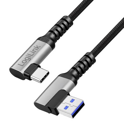 Logilink USB 3.2 Gen1 Type-C cable, A/M 90°toC/M 90°, 5Gbps,60W,metal,silver/black,0.5 m