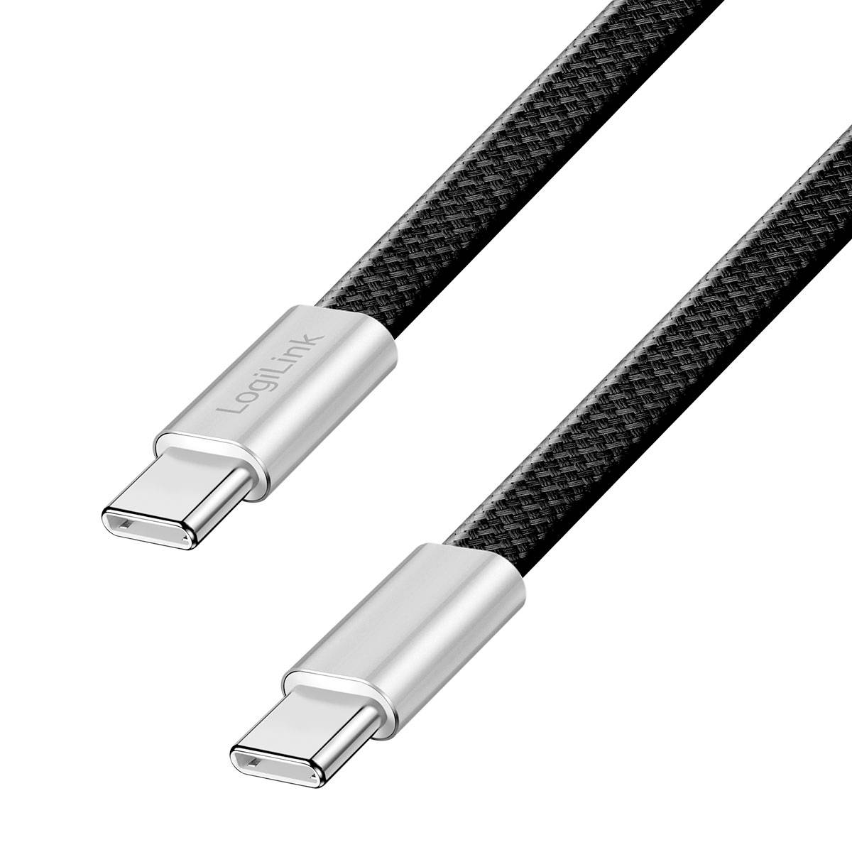Zwei geflochtene USB-C-Ladekabel mit silbernen Anschlüssen auf weißem Hintergrund, eines mit der Bezeichnung „LoopLink".