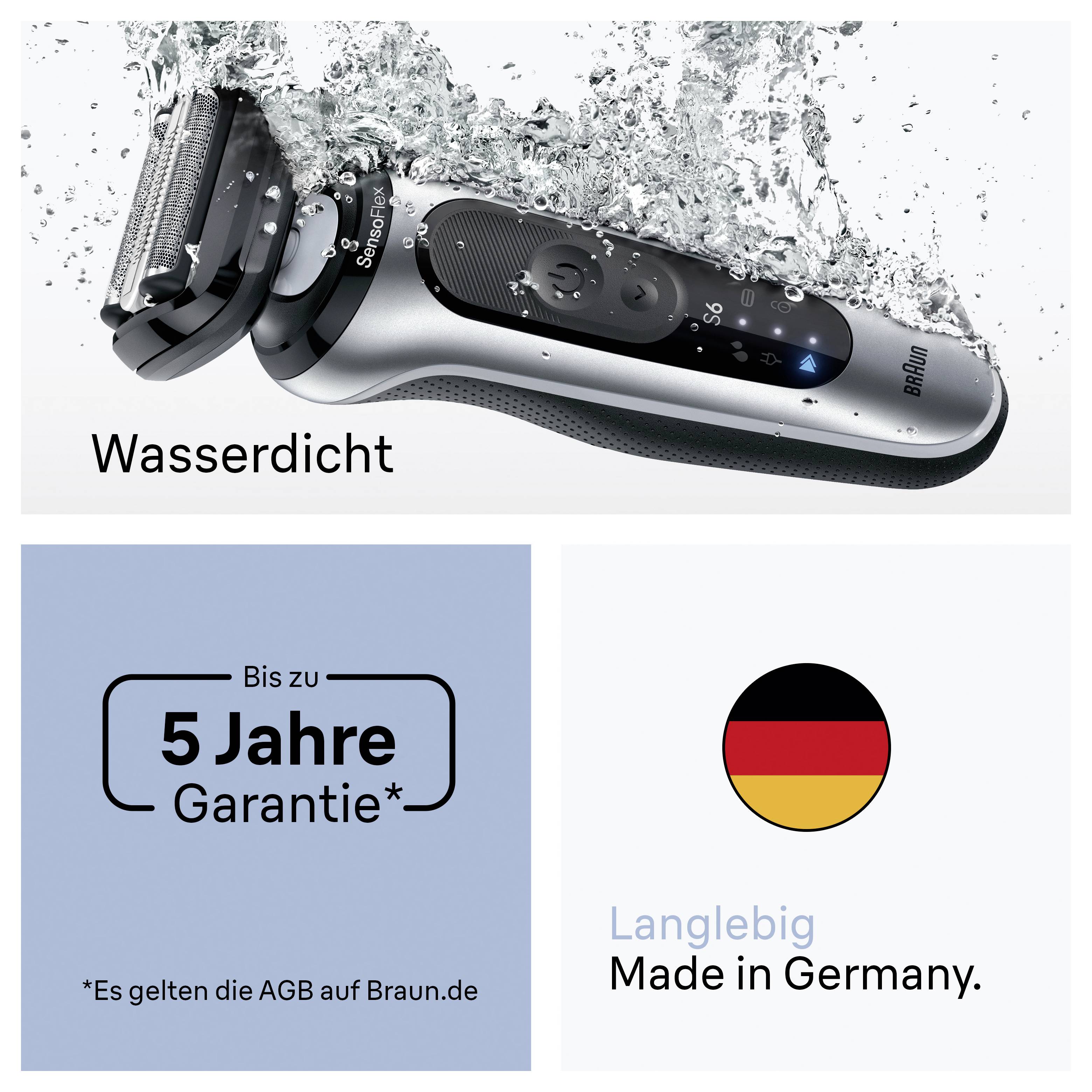 Braun Elektrorasierer mit Wasserdichtheit, bis zu 5 Jahren Garantie und Made in Germany.