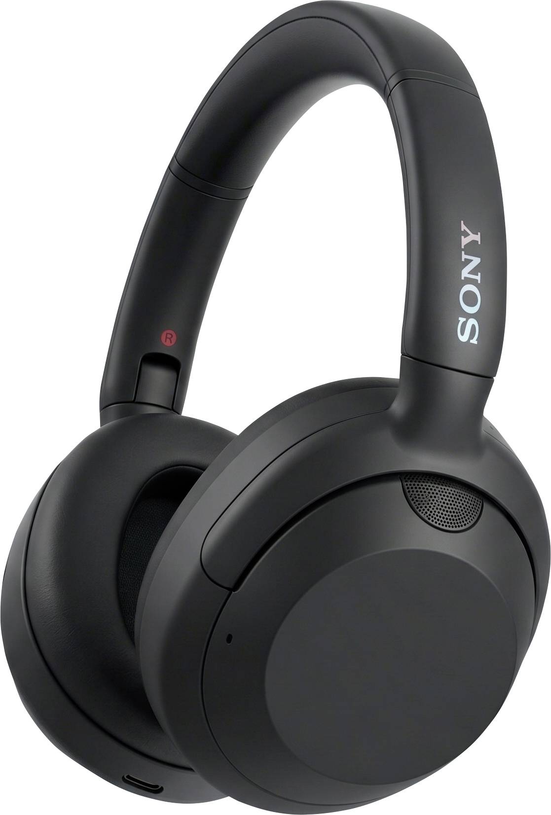 Schwarze kabellose Over-Ear-Kopfhörer von Sony mit gepolsterten Ohrmuscheln und gepolstertem Kopfbügel auf weißem Hintergrund.