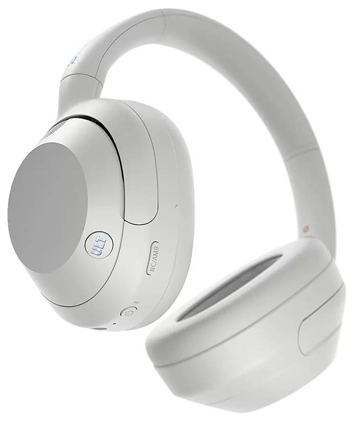 Weiße Over-Ear-Kopfhörer mit Wireless-Verbindung mit gebogenem Kopfbügel auf neutralem Hintergrund.