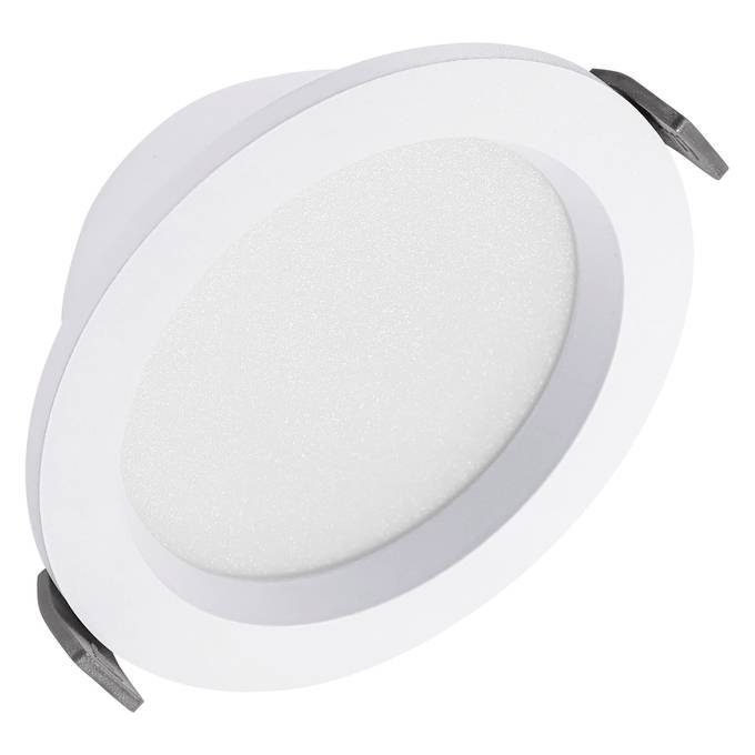Runde, bündig eingelassene LED-Deckenleuchte mit weißem Diffusor und Metallspannclips