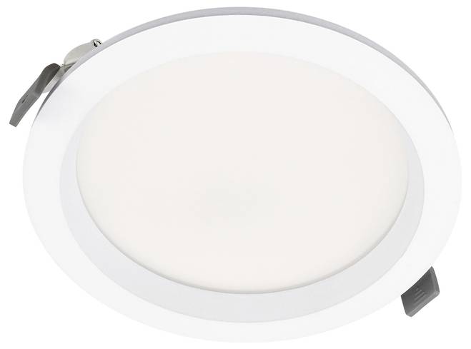 Runde eingebaute LED-Deckenleuchte mit weißem Diffusor und Federklemmen zur Montage