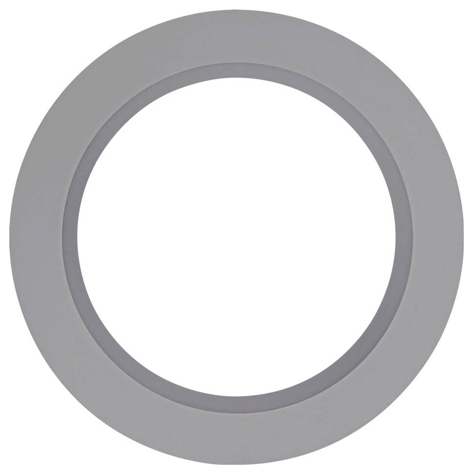 Ein einfacher grauer kreisförmiger Ring oder eine Scheibe auf weißem Hintergrund.